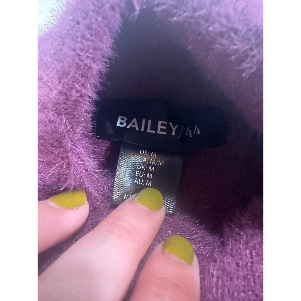 Bailey 44 Womens Purple Fuzzy Eyelash Knit Mock Neck Batwing Sweater Medium - Picture 3 of 5